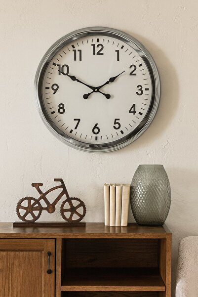 Lunaev 60 cm Chrome Metal Wall Clock