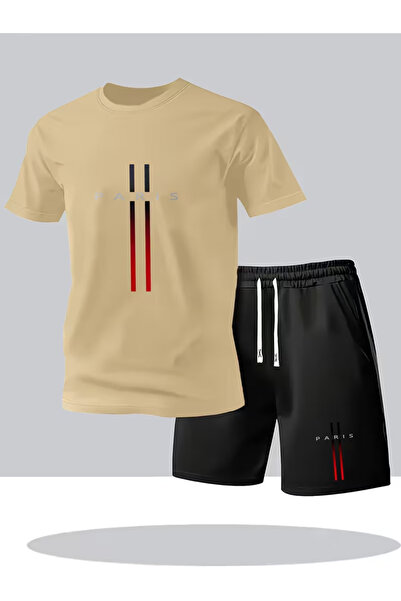 bellanova Men's Oversize Printed Shorts T-Shirt Set Streetwear Bottom-Top Com...