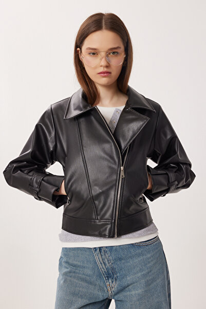Lovelyİstanbul Faux Leather Biker Jacket Lax0007 Black