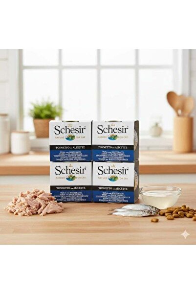 Schesir شيزر ناتشورال للقطط - عبوة من 4 قطع - تونة مع سمك أبيض صغير (سمك صغير...