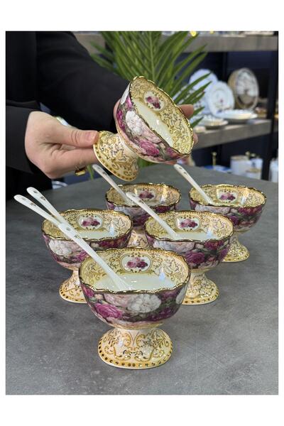ROY KING Rosa 6-Piece Luxury Porcelain Ice Cream Bowl with Spoon