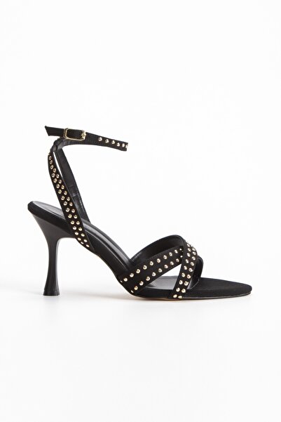 Satenora Kaori Black Cross-Strapped Thin Heeled Shoes