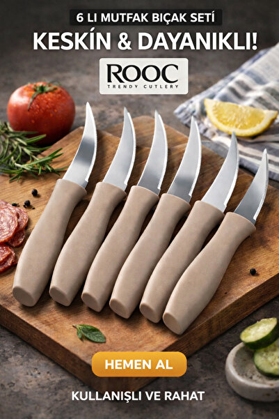 Rooc 6’lı Tırtıklı Meyve, Sebze ve Steak Bıçak Seti Paslanmaz Çelik Ultra Keskin
