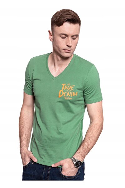 Mustang Tricou Barbati, Alex V Print, Verde, 100% Bumbac, Marime M