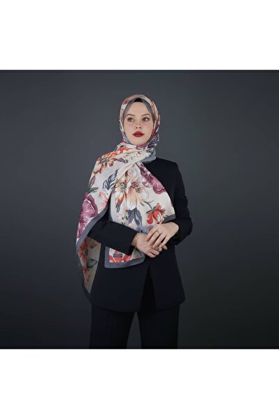 LAMİRA Anemon Desen Gri Kenarlı Şal
