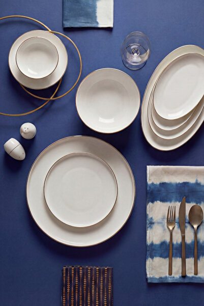 GÖNÜL 55 Parça Gold Bone China Yemek Takımı – 12 Kişilik, Gold Yaldız Kenarlı...