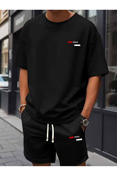 bellanova Men's Oversize Printed Shorts T-Shirt Set Streetwear Bottom-Top Com...