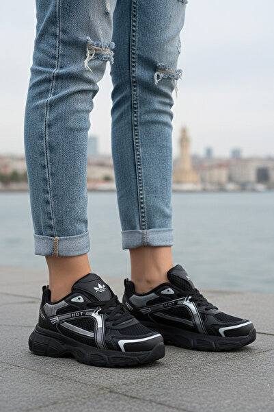 LUXEON Women's Black Lace-Up Orthopedic Mesh High Sole Sneaker Daily Lightwei...