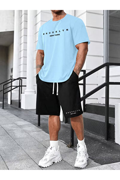 bellanova Men's Oversize Printed Shorts T-Shirt Set Streetwear Bottom-Top Com...