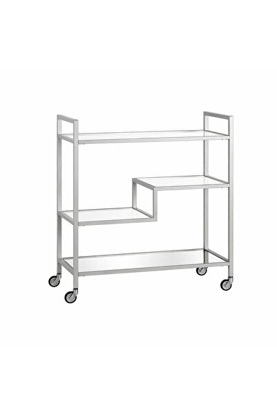 YINZUO عربة تقديم مشروبات متحركة مزودة بأرفف زجاجية شفافة ومرايا مقسّاة