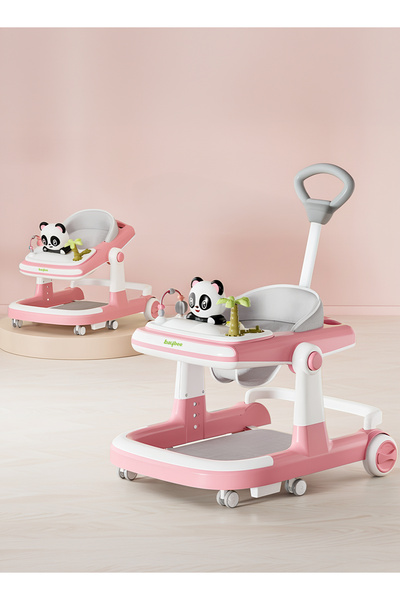 BAYBEE مشاية أطفال 3 في 1 على شكل باندا مع مقبض للوالدين وشريط موسيقي - وردي
