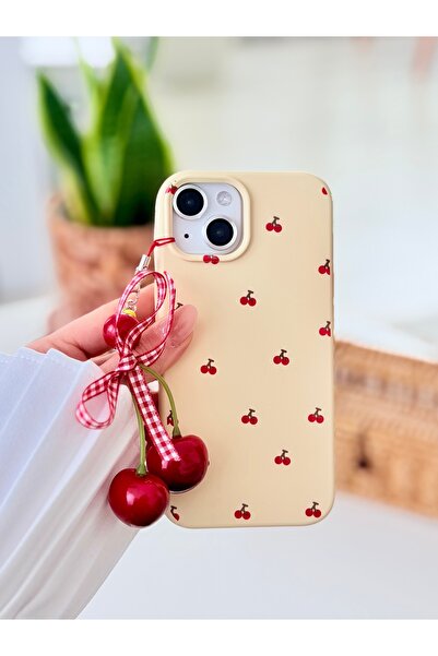 Go Aksesuar Iphone 13 /14 / 15 Uyumlu Charm Kiraz Tasarımlı Esnek Silikon Kılıf