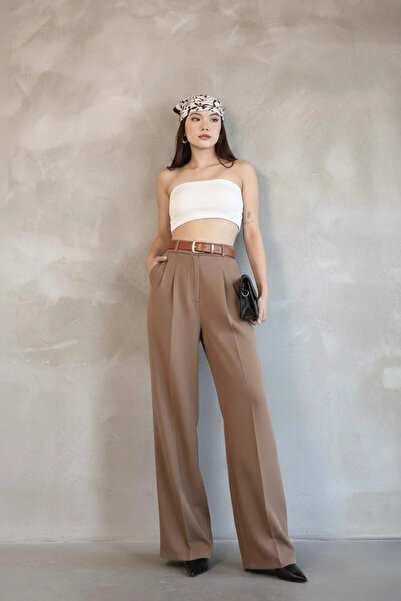 Modayıldızlar Mr Women's Mink Palazzo Pleated Trousers Imported Doubleface Fa...