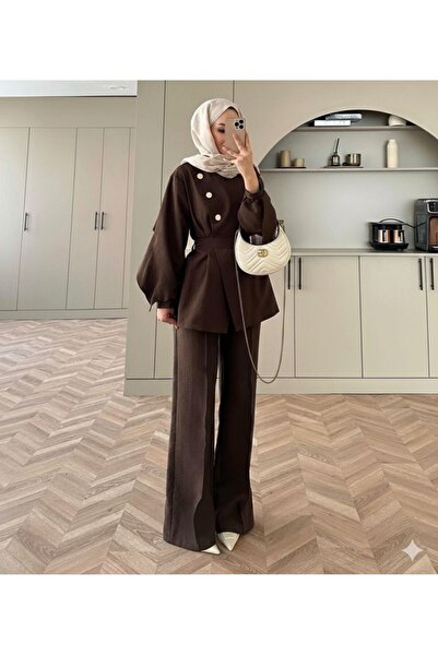 YS BUTİK ROSE PELERİN DETAYLI PANTOLONLU TAKIM