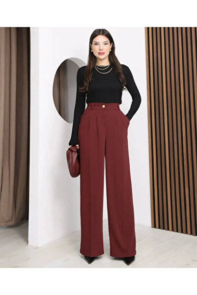 Modayıldızlar Mr Women's Buttoned Loose Pleated Palazzo Latina Flowy Trousers...