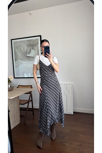 sinemkivanc co EKOSE DESEN İNCE ASKILI ELBİSE