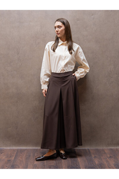 KÜÇÜĞÜM BUTİK Pleated Brown Polyviscon Trousers