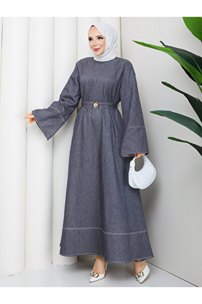 RACE FASHİON Belt Detailed Denim Jeans Hijab Dress Rc6036
