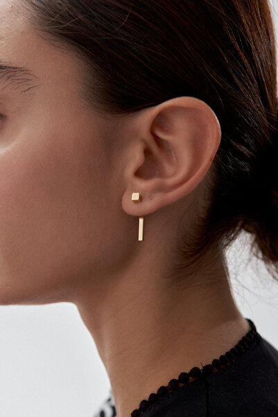 ADOR Altın Kare Form Çubuk Küpe