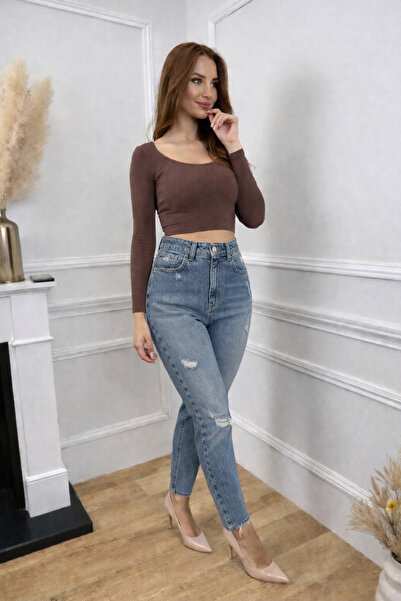 Diva Exclusive Fashion Blugi damă talie înaltă straight fit din denim, albastru