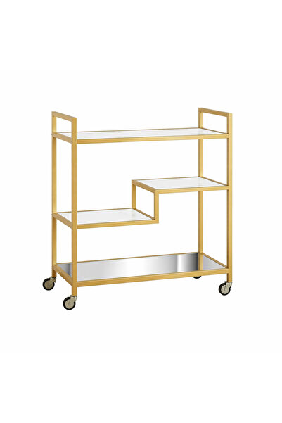 YINZUO Bar Cart Rolling Serving Cart with Clear & Mirror Tempered Glass Shelv...