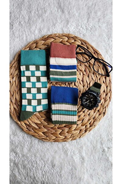 EFİLACCESSORİES Premium Striped Men's 3-Pack Socks
