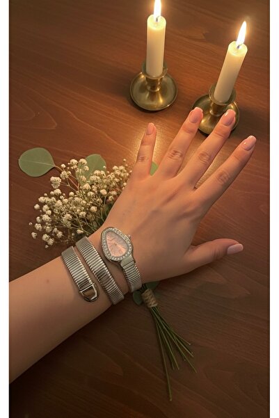 T-GOER Silver Color Snake Model Women's Wristwatch Pink Dial