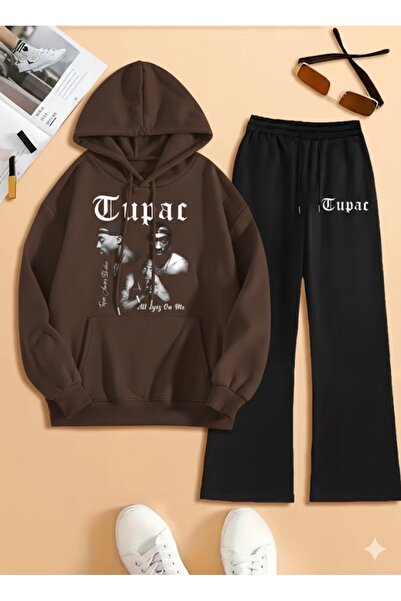 COMANCHERO Unisex Hip-Hop Tupac Printed Hooded Wide Leg Baggy Tracksuit Set B...