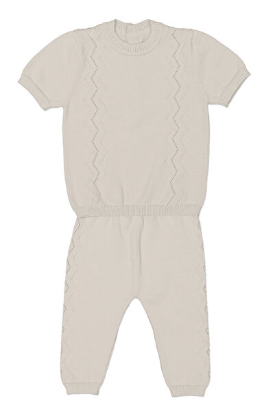 Bebetto Tri̇ko Double Set (Zi̇kzak Pattern) Ecru