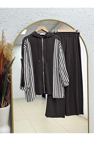 MİHRA STORE Vesista Ριγέ Σετ με Φερμουάρ-ΜΠΥ70081 Καφέ