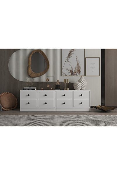 nettrends.net the new trend of shopping İskandinav Tarzı 8 Çekmeceli Beyaz Dr...
