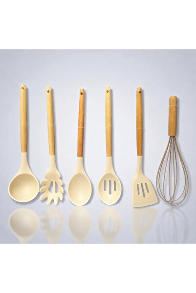 Queen’s Kitchen 6 Piece Wooden Handle Silicone Kitchenware Set