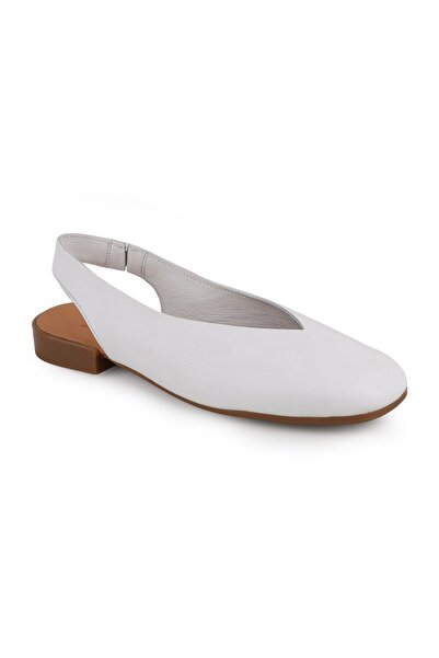 Libero L081.25506 White Genuine Leather V-Cut Open Back Women's Ballerina San...