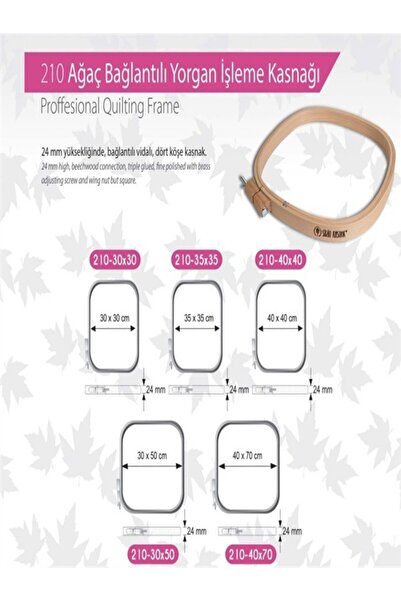 ÇeşitPınarı Şirin Kasnak 210/40x40 cm 24 mm Kare Vidalı Nakış Kasnağı