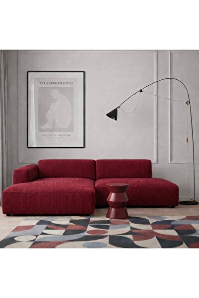 S Home Design Concept Molly Mini Dinlenme Puf Köşe, Sol Köşe, Fitilli Kırmızı...