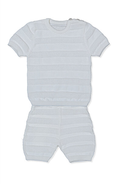 Bebetto Tri̇ko Shorts Suit (Line Pattern) Blue