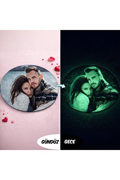 Bk Gift Kişiye Özel Fotoğraflı Fosforlu Yuvarlak Puzzle -1, Gece Parlayan Puz...