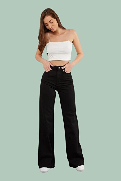 Livik Pantaloni din denim lycra cu picior larg, negri, pentru copii KT