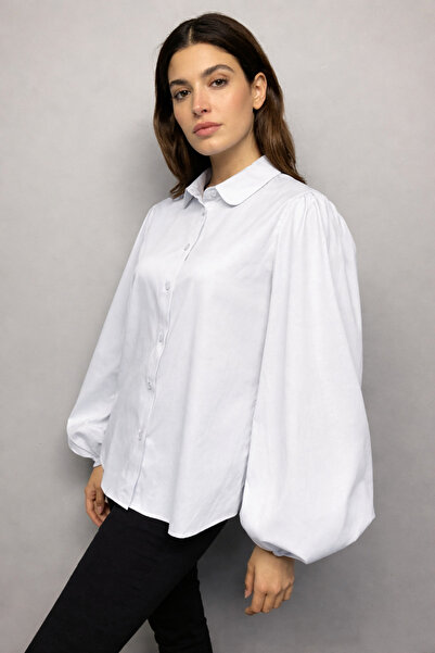 Şiir Sae Women's Comfortable Fit Basic Shirt with Balloon Sleeves and Buttons -
