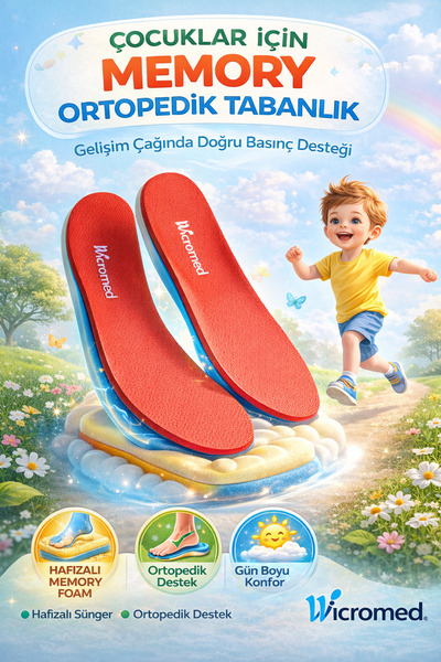 wicromed Çocuklara Özel Ortopedik Tabanlık – Şok Emici, Topuk Destekli Ayakka...
