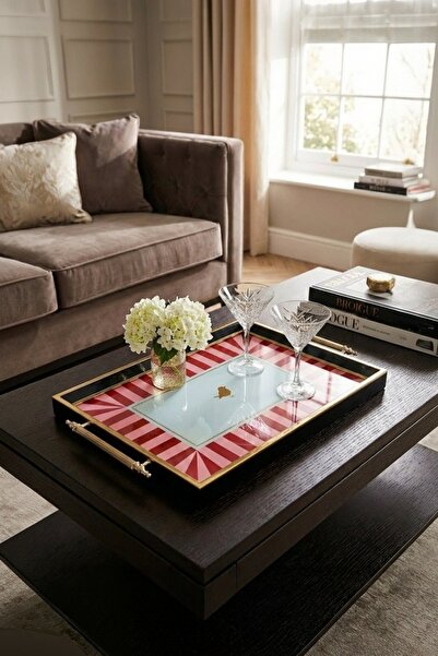 LAURUS HOME Luxury Gold Detailed Presentation Tray Pink