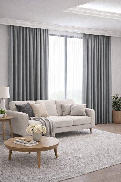 hatay perde Blackout Işık Geçirmez Fon Perde GRİ Pilesiz -Büzgülü Ekstrafor- ...