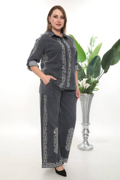 JERFİ Ethnic Patterned Shiny Double Set
