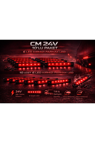 CM 24V 6 LED Kırmızı Parmak LED Kamyon Tır Yan Pozisyon Lambası 10'lu Paket