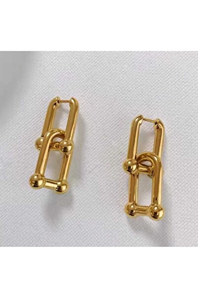 Çelik İkili Geçmeli Endüstriyel Gold Küpe
