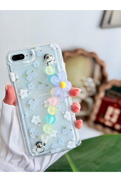Go Aksesuar İPhone 6 Plus 7 PLUS VE 8 PLUS Uyumlu Tutacaklı Mavi Çiçek Tasarı...