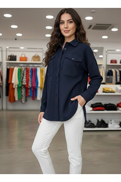 Polologin Butik Oversize Fit Navy Blue Seasonal Shacket (Shirt)