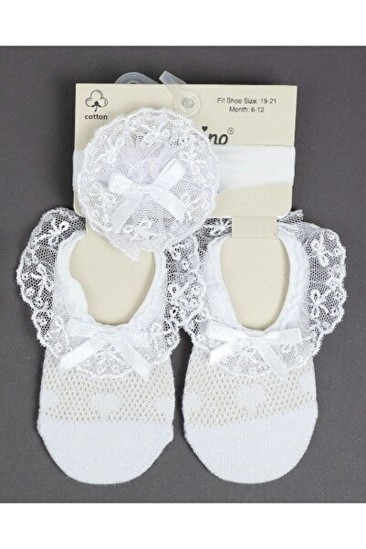 BEYAZ BEBE Baby Girl Soft Lace Ballerina Socks and Headband Set