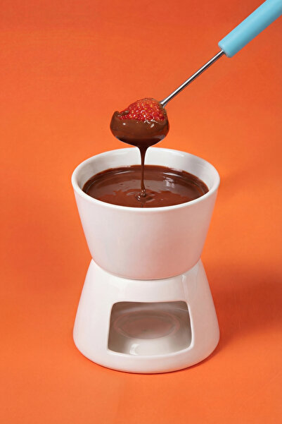 GÖNÜL Fondü Seti – Porselen Çikolata Fondü Potu, Mumlu Isıtmalı Fondü Kabı (B...