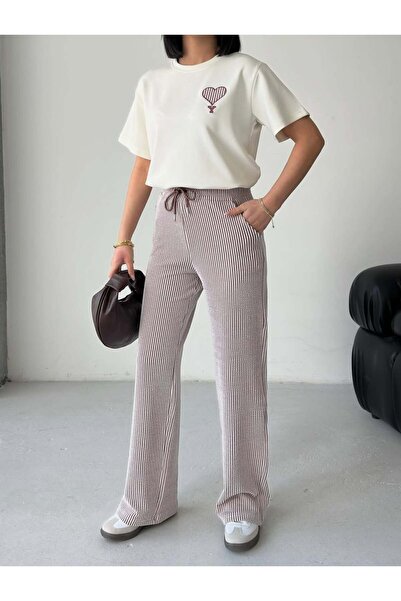 Tarzımızbir Σετ με μπλουζάκι oversize με κέντημα καρδιάς και παντελόνι με φαρ...